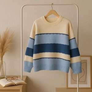 Striped Blue and Cream Women's Sweater Size 22W